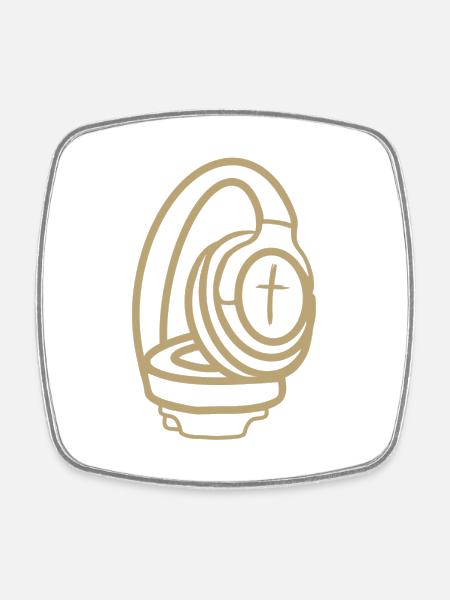 Casque avec croix - Magnet carré - blanc