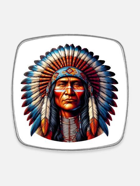Amerikanisch, Indianer, Amerikaner - Viereckiger Kühlschrankmagnet - Weiß