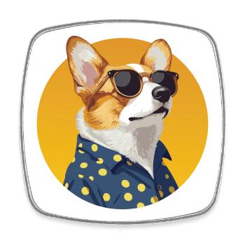 Stylish Corgi Dog in a Polka Dot Shirt - Square fridge magnet - white - Front