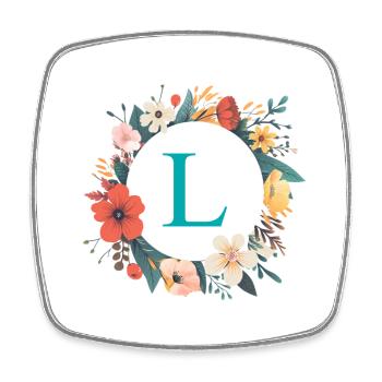 L Monogram, Couronne de fleurs, Personnalisable - Magnet carré - blanc - Devant