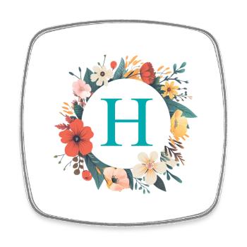H Monogram, Flower Wreath, Personalizable - Square fridge magnet - white - Front