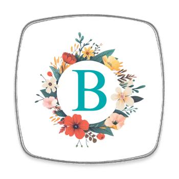 B Monogramm, Blumen-Kranz, personalisierbar - Viereckiger Kühlschrankmagnet - Weiß - Vorne