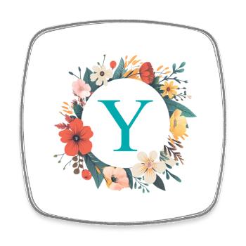 Y Monogram, Flower Wreath, Personalizable - Square fridge magnet - white - Front