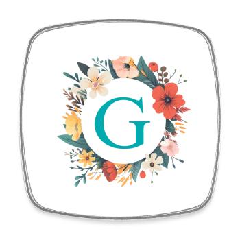 G Monogram, Flower Wreath, Personalizable - Square fridge magnet - white - Front