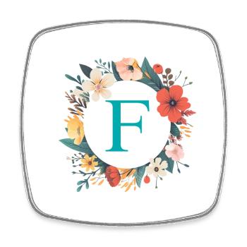 F Monogramm, Blumen-Kranz, personalisierbar - Viereckiger Kühlschrankmagnet - Weiß - Vorne