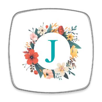 J Monogram, Flower Wreath, Personalizable - Square fridge magnet - white - Front