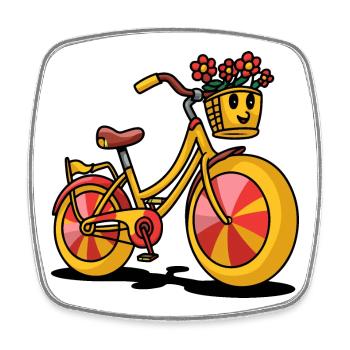 Playful Cartoon Bicycle Sticker - Square fridge magnet - white - Front