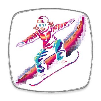 Snowboarding Pixel - Viereckiger Kühlschrankmagnet - Weiß - Vorne