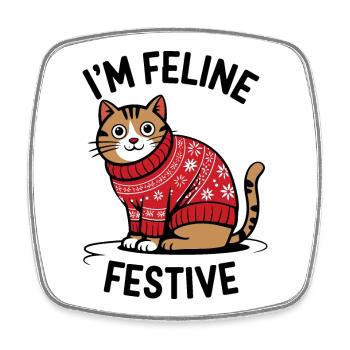 Chat festif avec pull de Noël - Magnet carré - blanc - Devant