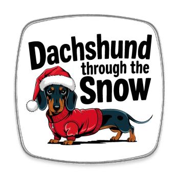 Dachshund in Holiday Sweater with Santa Hat - Square fridge magnet - white - Front