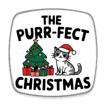 Festive Cat with Christmas Tree - Square fridge magnet - white - Front