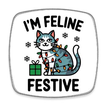 Festliche Katze in Weihnachtsbeleuchtung - Viereckiger Kühlschrankmagnet - Weiß - Vorne
