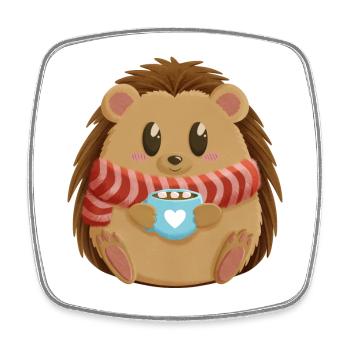 Cute hedgehog in winter outfit with cocoa - Square fridge magnet - white - Front