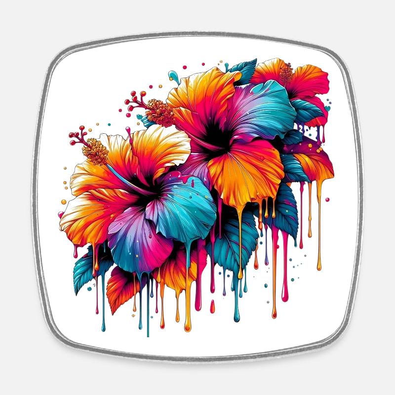 Hibiskusblüten - Viereckiger Kühlschrankmagnet - Weiß