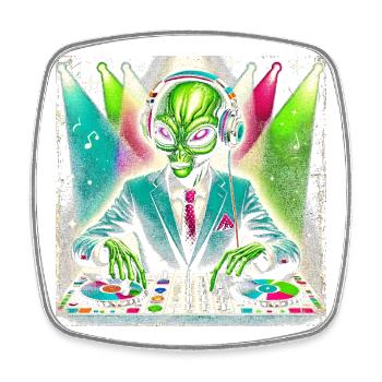 DJ extraterrestre élégant - Conception de vibrations de fête galactique - Magnet carré - blanc - Devant