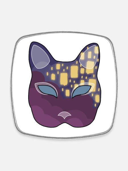 Lantern Neko Mask - Square fridge magnet - white