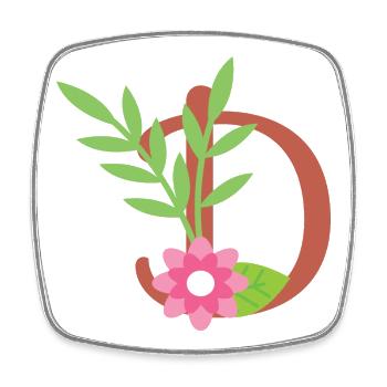 Eleganter Buchstabe 'D' mit Blumen - Viereckiger Kühlschrankmagnet - Weiß - Vorne