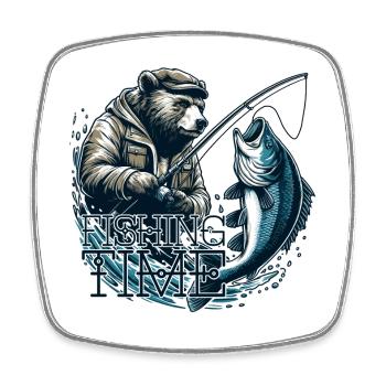 Temps de pêche ours pêche pêcheur poisson cadeau - Magnet carré - blanc - Devant