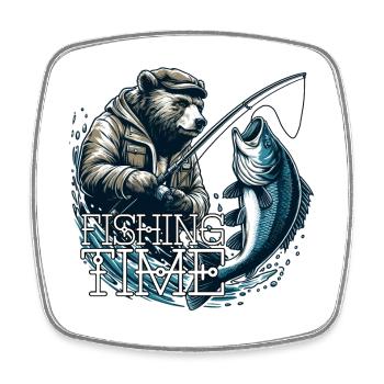 Temps de pêche ours pêche pêcheur poisson cadeau - Magnet carré - blanc - Devant