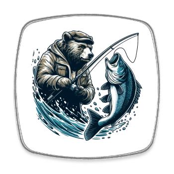 Ours Pêche Pêcheur Poisson Cadeau - Magnet carré - blanc - Devant