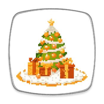 Sapin de Noël Pixel Art avec des cadeaux - Magnet carré - blanc - Devant