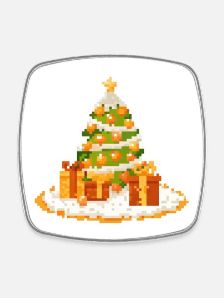 Pixel Art Christmas Tree with Gifts - Square fridge magnet - white