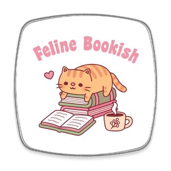 Niedliche getigerte Katze, die ein Buch liest katzenartiges Bücherwurm-Wortspiel - Viereckiger Kühlschrankmagnet - Weiß - Vorne