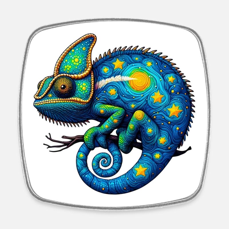 Chameleon - Square fridge magnet - white