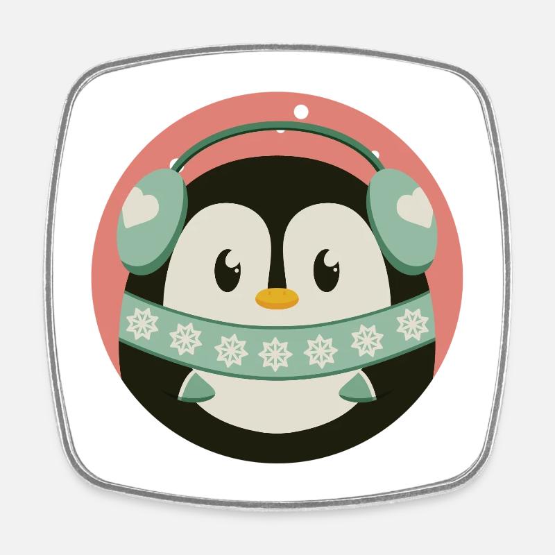 Pingouin mignon à l’ambiance hivernale sous forme de design rond - Magnet carré - blanc