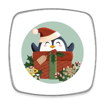 Cute Penguin with Gift and Santa Hat - Square fridge magnet - white - Front