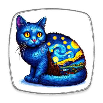 Cat - Square fridge magnet - white - Front