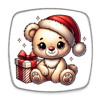 Ours en peluche avec cadeau – motif réconfortant - Magnet carré - blanc - Devant