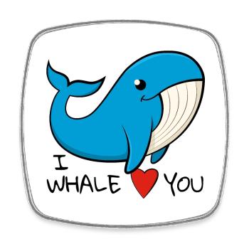 "I whale love you" Cheerful blue whale - Square fridge magnet - white - Front