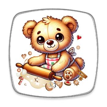 Backender Weihnachts-Teddy – Süße Festtagsfreude - Viereckiger Kühlschrankmagnet - Weiß - Vorne