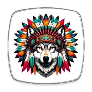 Amerikanischer Indianerwolf Amerikanische Rothaut - Viereckiger Kühlschrankmagnet - Weiß - Vorne