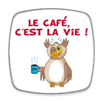 Hibou et café - Magnet carré - blanc - Devant