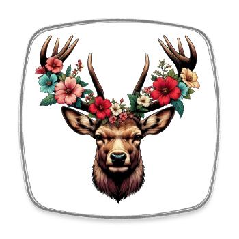 Cerf avec des fleurs - Magnet carré - blanc - Devant