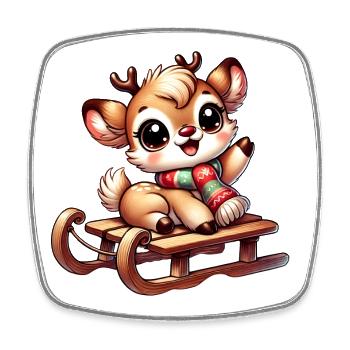 Cute reindeer design on a sleigh - Square fridge magnet - white - Front