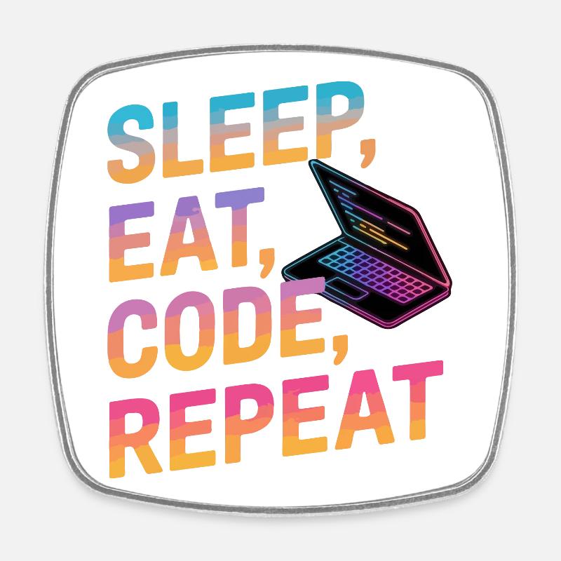 Sleep, Eat, Code, Repeat - Square fridge magnet - white