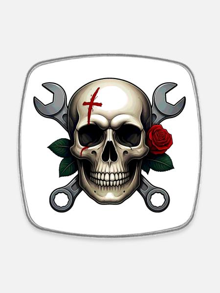 Skull Art - Crâne moderne dans un design bicolore - Magnet carré - blanc