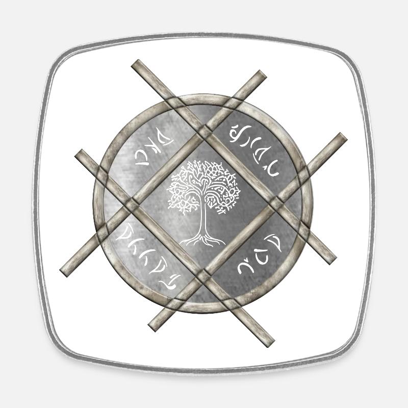 Symbolisches Silbermedaillon - Viereckiger Kühlschrankmagnet - Weiß