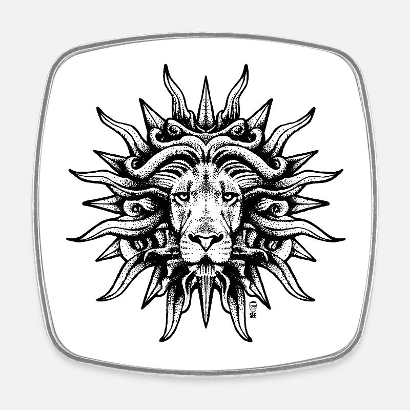 Lion Soleil - Magnet carré - blanc