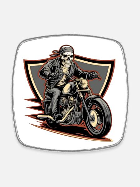 Fearless biker on a gloomy ride - Square fridge magnet - white