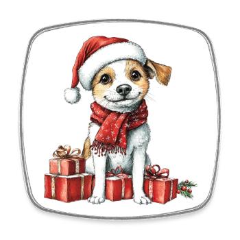 Weihnachts-Welpe mit Geschenken - Viereckiger Kühlschrankmagnet - Weiß - Vorne