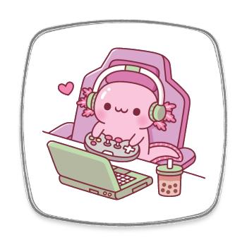 Niedliches Axolotl-Gaming auf Laptop Lustig - Viereckiger Kühlschrankmagnet - Weiß - Vorne