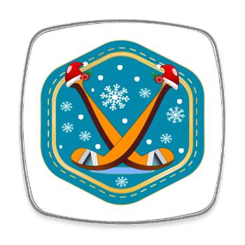 HOCKEY SUR GLACE DE NOËL - Magnet carré - blanc - Devant