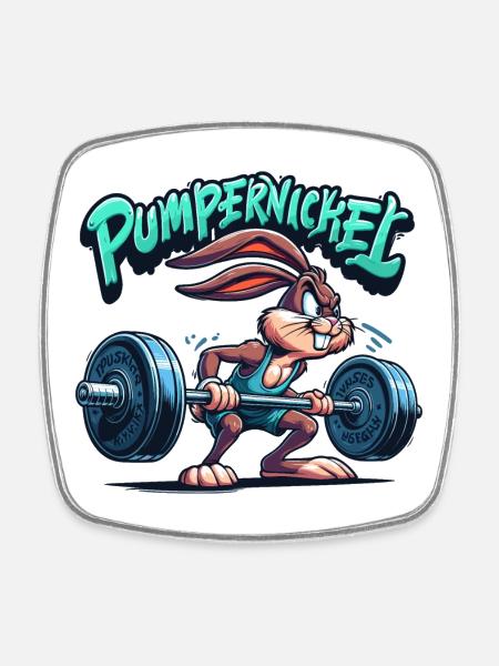 Pumpernickel Karnickel Fitness witzig Gym Geschenk - Viereckiger Kühlschrankmagnet - Weiß