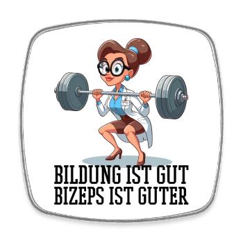 Bildung Bizeps witzig Gym Frau Geschenk - Viereckiger Kühlschrankmagnet - Weiß - Vorne
