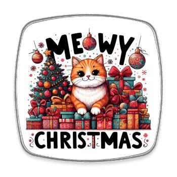 Meowy Christmas Cat Orange Funny Gift - Square fridge magnet - white - Front