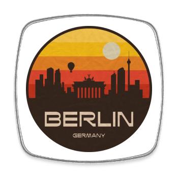 Coucher de soleil rétro de la Skyline de Berlin - Magnet carré - blanc - Devant